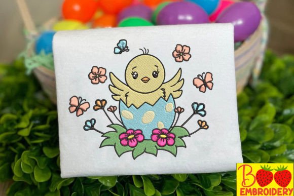 Cute Chicks with Flowers and Butterflies