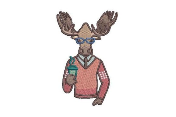 Hipster Moose Embroidery Design