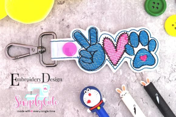 In the Hoop Peace Love Paw Keychain